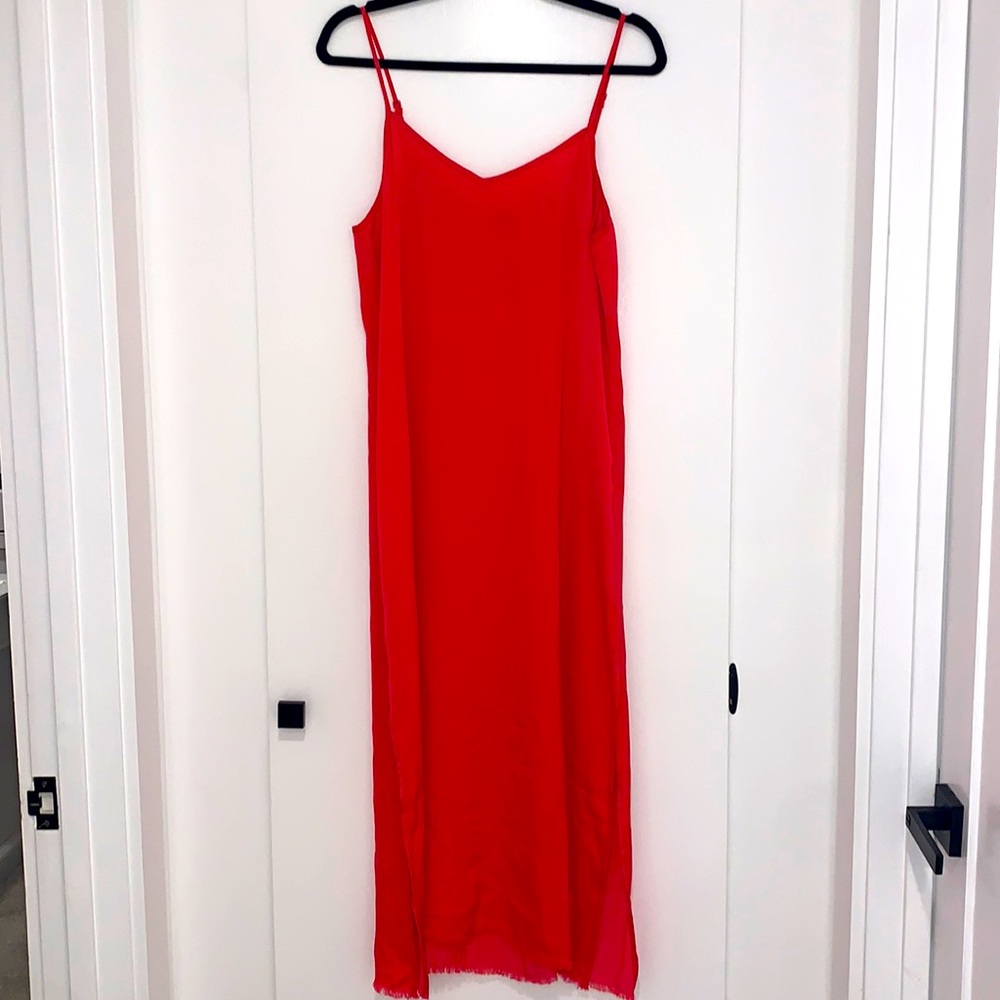 NWT Aerie Maxi Dress Shiny Hot Pink Side Slits Medium